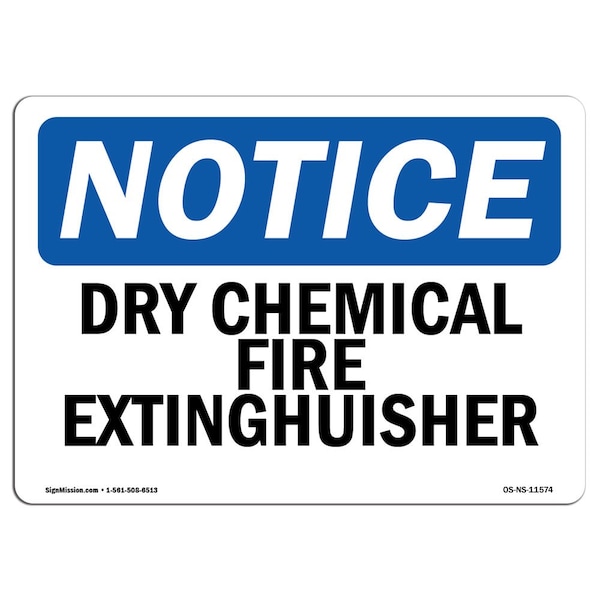 Safety Sign, OSHA Notice, 3.5" Height, Dry Chemical Fire Extinguisher Sign, Landscape, 10PK